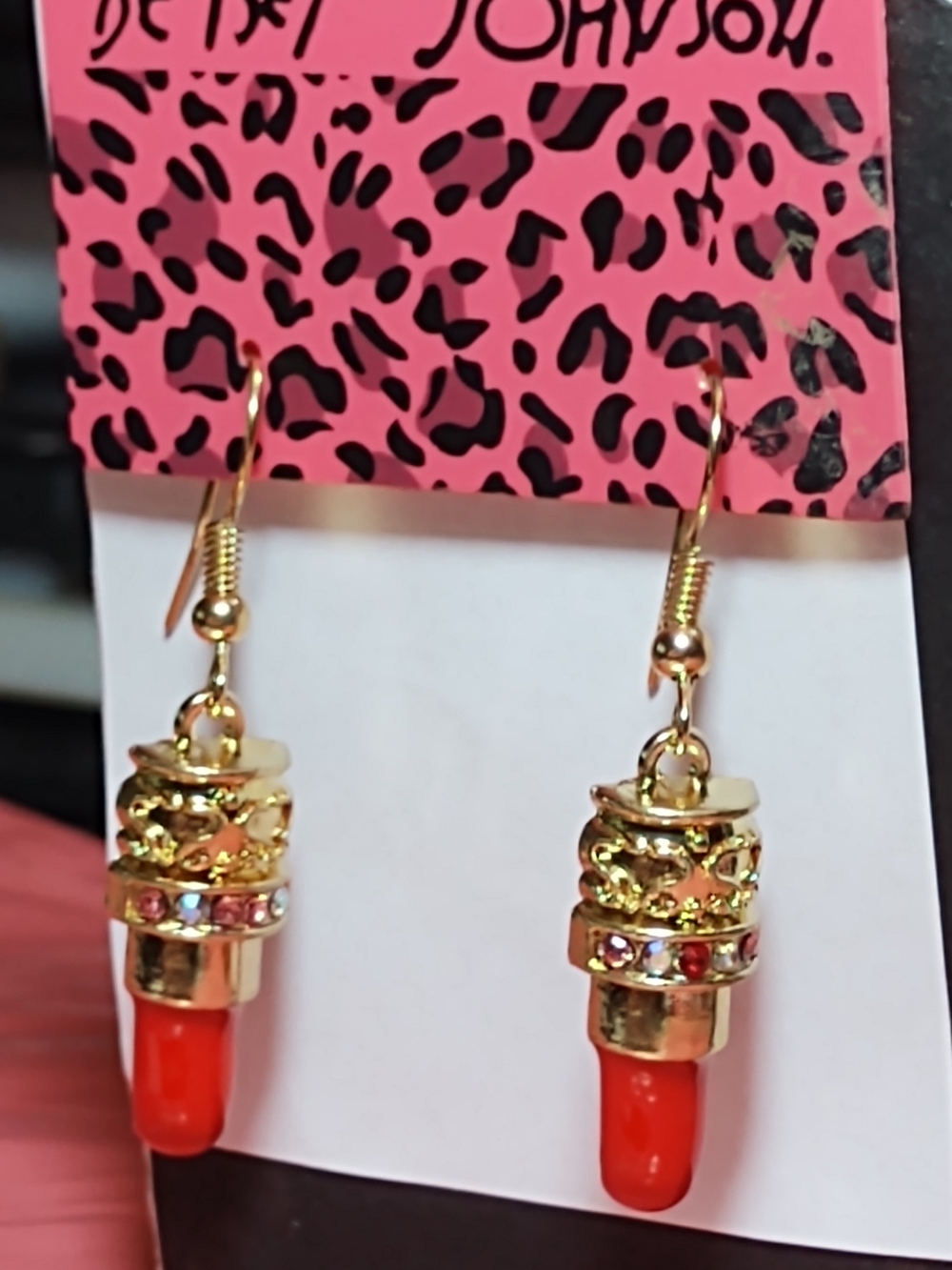 Betsey Johnson Gold-Tone Red Lipstick Drop Earrings with Multicolor Crystals